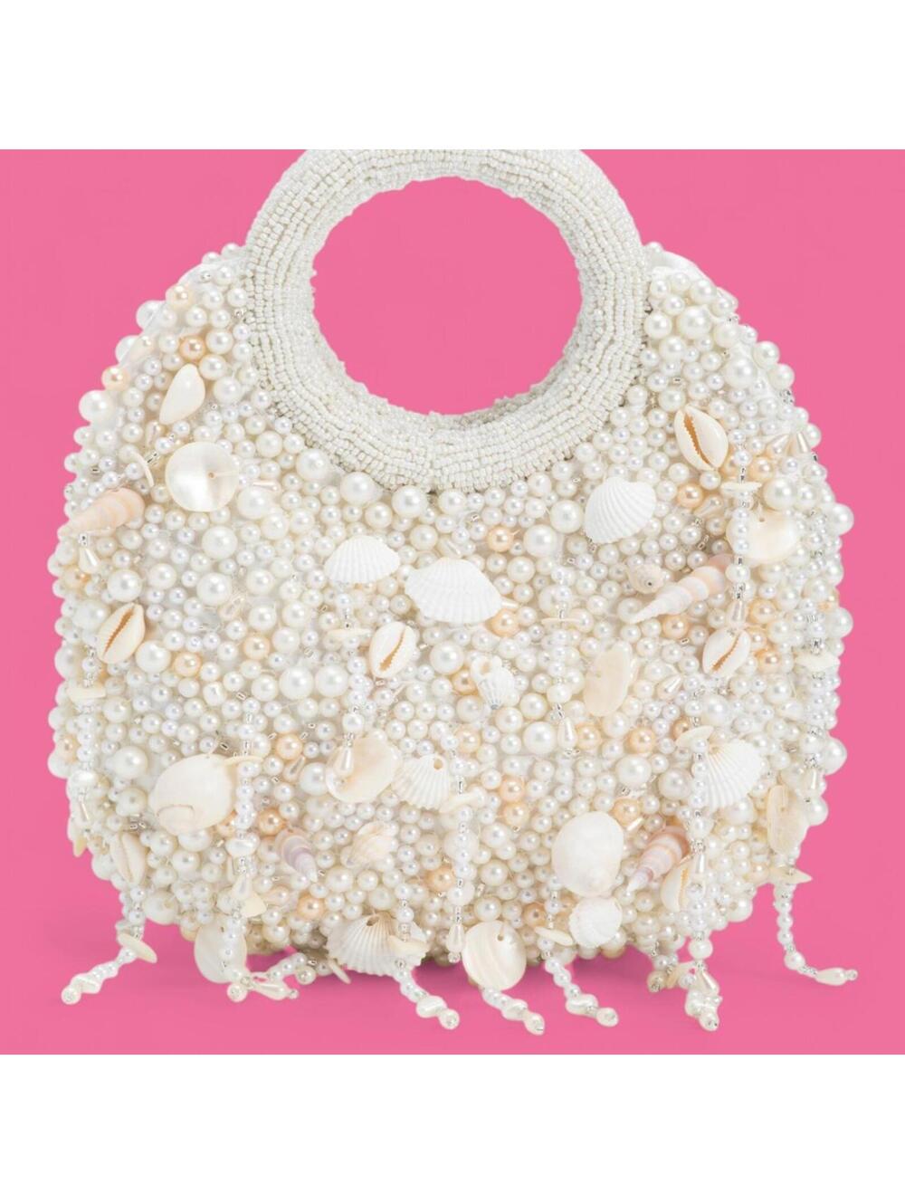 TikTok Viral Cream Pearl and Shell Seashell Beaded Bag